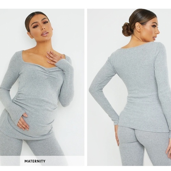 NWT pretty little thing maternity grey ruched bust brushed rib top sz.4 - Picture 1 of 4